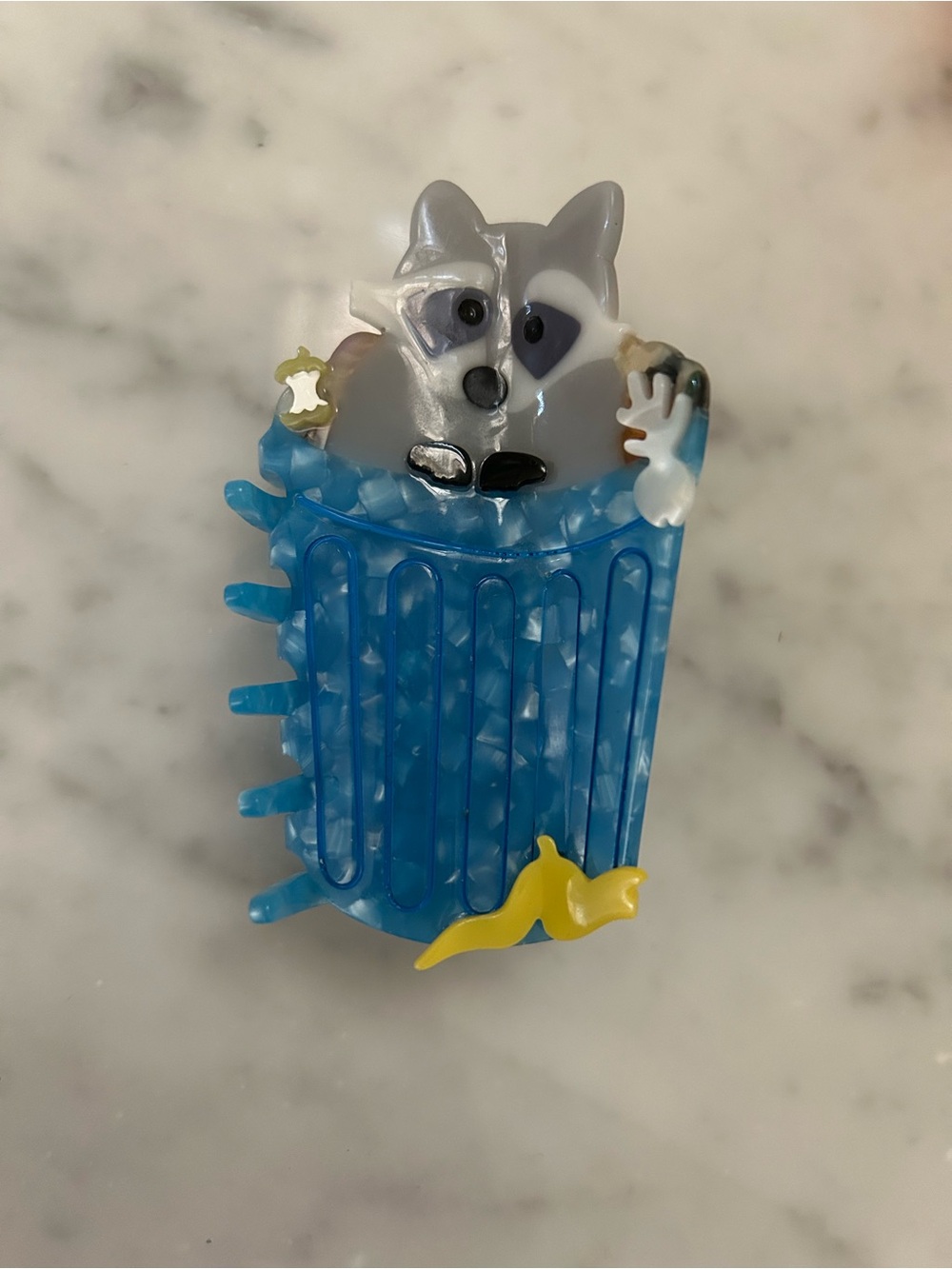Grey Raccoon in Blue Trash Can Hair Clip Hair Claw